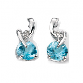 9ct White Gold Diamond And Blue Topaz Twist Earrings